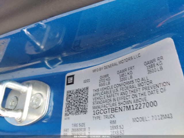 1GCGTBEN7M1227000 Chevrolet Colorado 4wd Short Box Wt