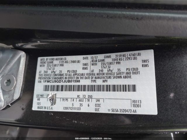 2018 FORD ESCAPE 1FMCU9GD1JUB01598 Photo 8