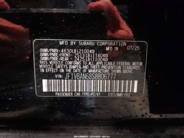 Subaru Wrx Limited 2025 JF1VBAN68S8806777 Image 8