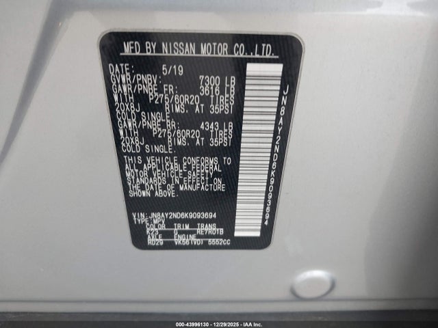 JN8AY2ND6K9093694 Nissan Armada Platinum