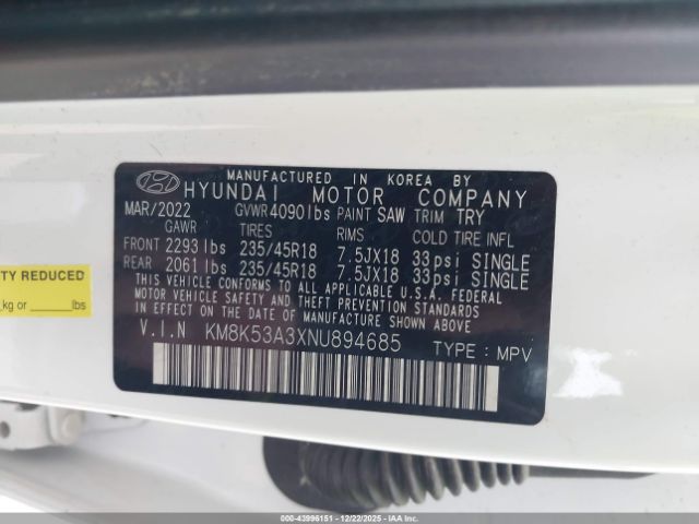 2022 HYUNDAI KONA KM8K53A3XNU894685 Photo 8