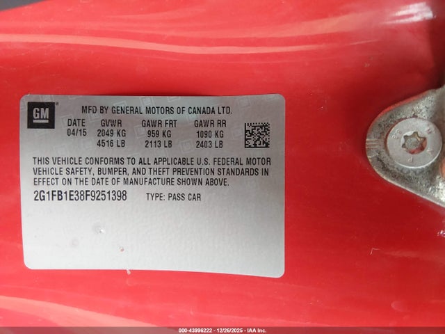 Chevrolet Camaro 2ls 2015 2G1FB1E38F9251398 Image 9