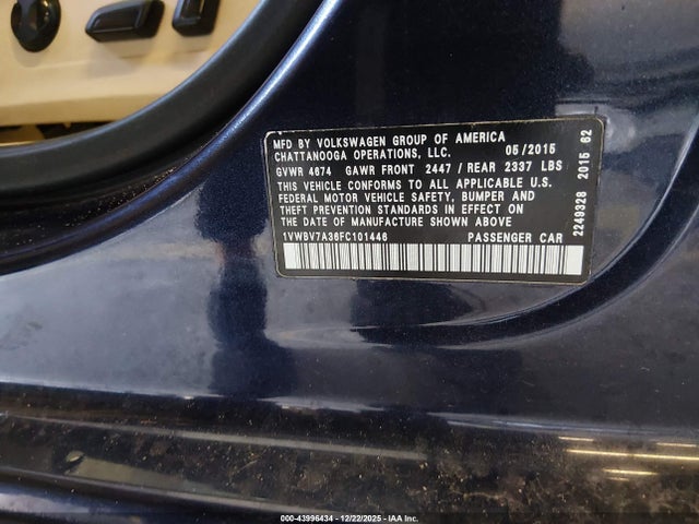 1VWBV7A36FC101446 Volkswagen Passat 2.0l Tdi Se