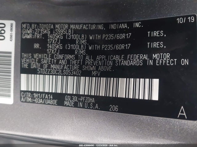Toyota Sienna L 2020 5TDZZ3DC2LS053402 Image 9