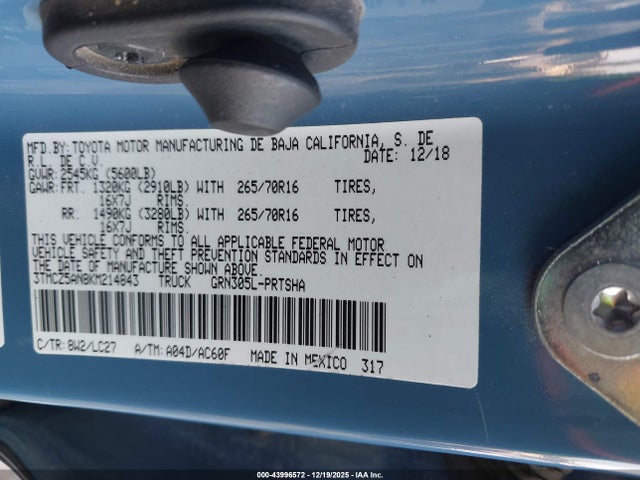 3TMCZ5AN8KM214843 Toyota 2gr-fks