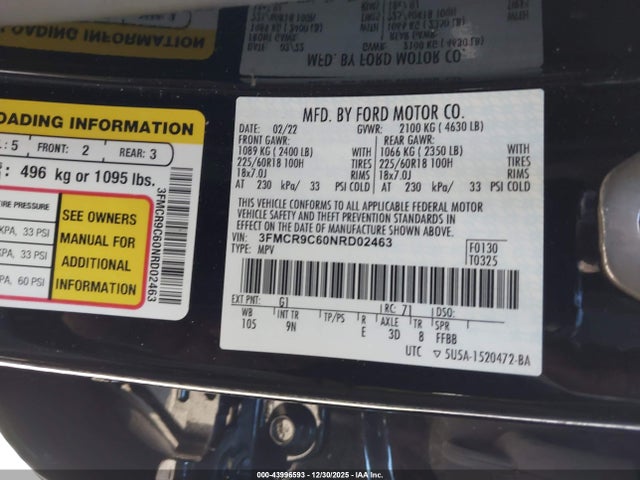 3FMCR9C60NRD02463 Ford Bronco Sport Outer Banks