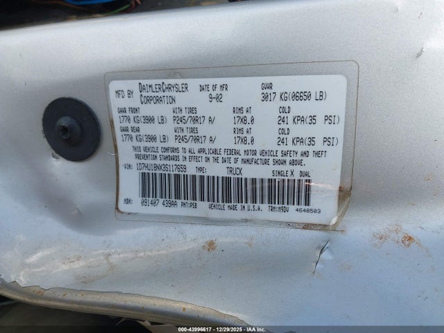 Продажа на аукционе авто 2003 Dodge Ram 1500 Slt/laramie/st, vin: 1D7HU18NX3S117659, номер лота: 43996617