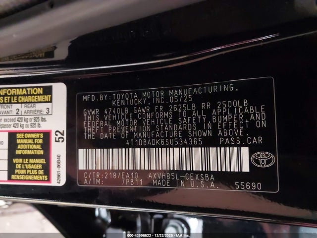 Toyota CAMRY SE 2025 4T1DBADK6SU534365 Image 9