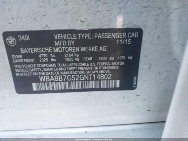 2016 BMW 340I WBA8B7G52GNT14802 Photo 8