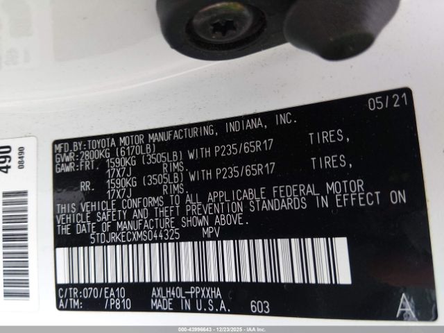 2021 TOYOTA SIENNA 5TDJRKECXMS044325 Photo 8