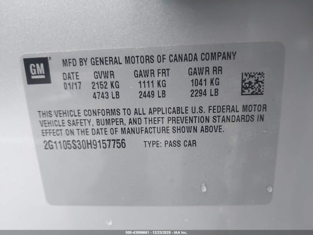 2G1105S30H9157756 Chevrolet IMPALA 1LT
