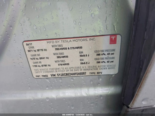 2017 TESLA MODEL X 5YJXCBE24HF046097 Photo 8