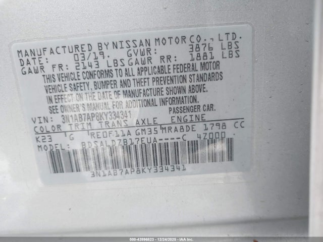 Nissan SENTRA SV 2019 3N1AB7AP8KY334341 Image 9