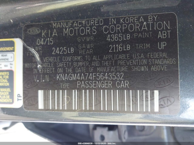 KIA Optima Lx 2015 KNAGM4A74F5643532 Image 9