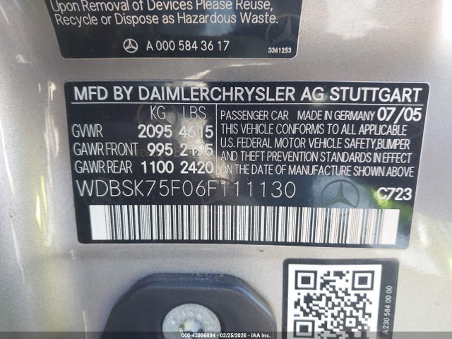 2006 MERCEDES-BENZ SL 500 WDBSK75F06F111130 Photo 8