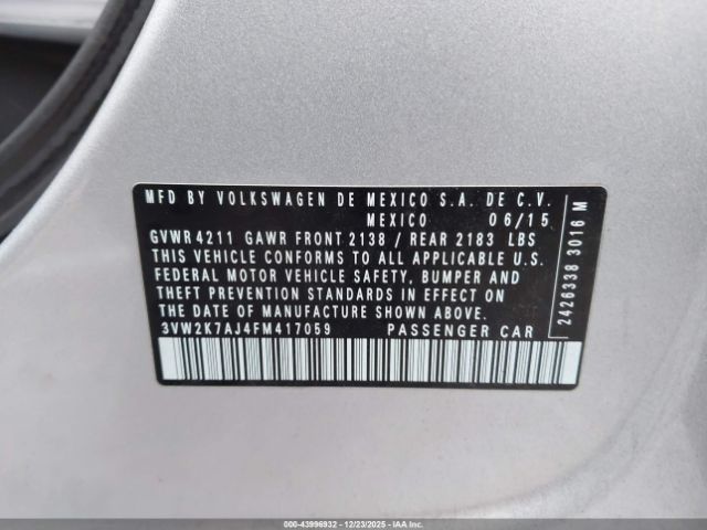 2015 VOLKSWAGEN JETTA 3VW2K7AJ4FM417059 Photo 8
