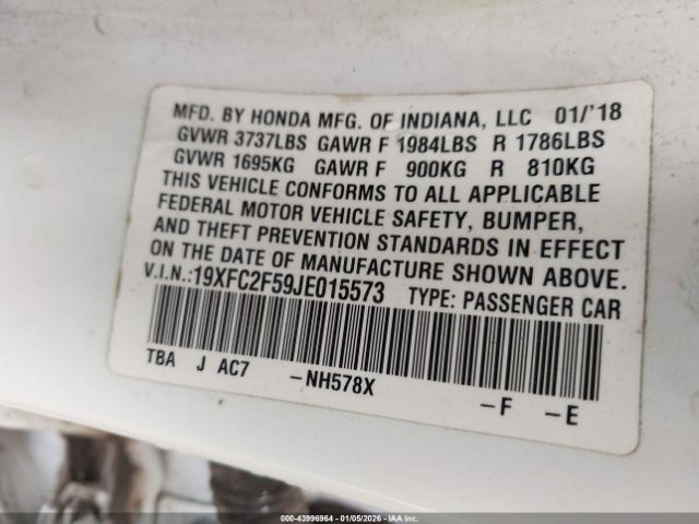 2018 HONDA CIVIC 19XFC2F59JE015573 Photo 8