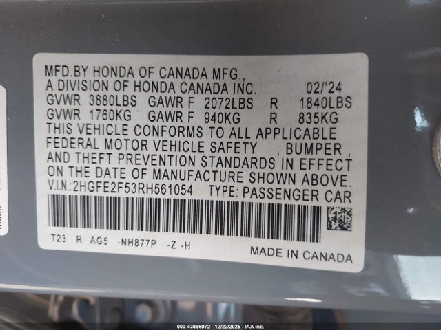 Honda Civic Sport 2024 2HGFE2F53RH561054 Image 9