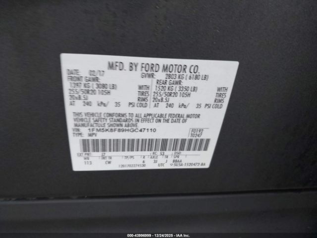 2017 FORD EXPLORER 1FM5K8F89HGC47110 Photo 8