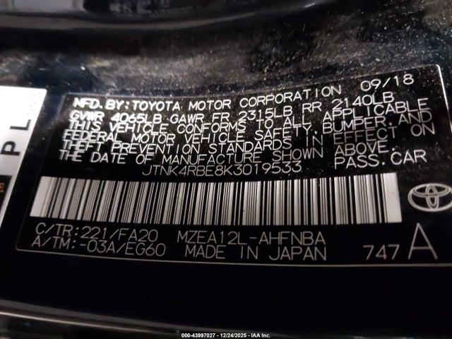 JTNK4RBE8K3019533 Toyota COROLLA SE