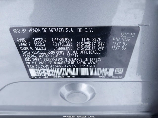 Honda HR-V LX 2019 3CZRU6H33KM742545 Image 9