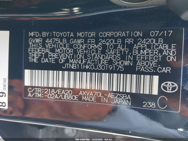 JTNB11HK0J3019175 Toyota CAMRY SE