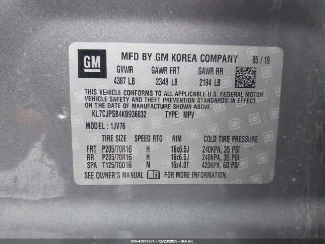 2019 CHEVROLET TRAX KL7CJPSB4KB936032 Photo 8