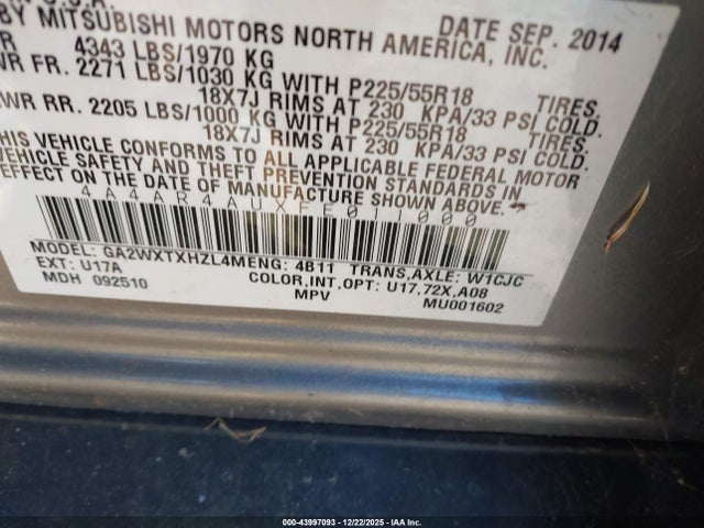 2015 MITSUBISHI OUTLANDER SPORT 4A4AR4AUXFE011000 Photo 8