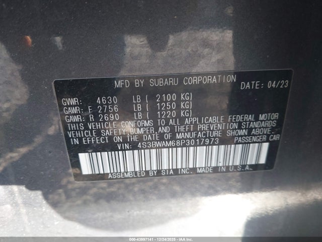Aukcja sprzedaży 2023 Subaru Legacy Limited, vin: 4S3BWAM68P3017973, numer aukcji: 43997141