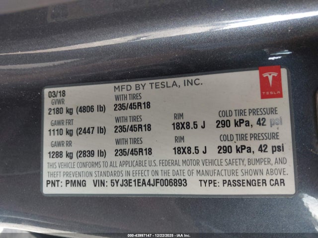 2018 TESLA MODEL 3 5YJ3E1EA4JF006893 Photo 8