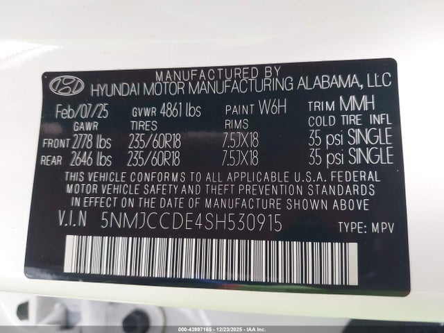 5NMJCCDE4SH530915 Hyundai Tucson Sel Convenience