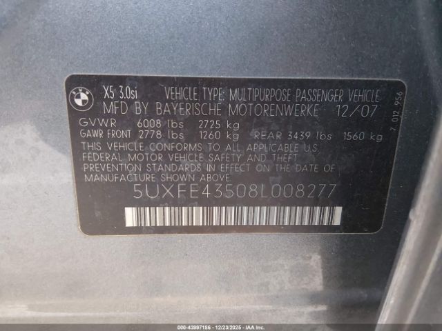 2008 BMW X5 5UXFE43508L008277 Photo 8