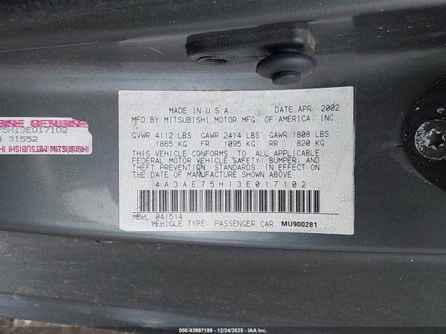 2003 MITSUBISHI ECLIPSE SPYDER 4A3AE75H13E017102 Photo 8