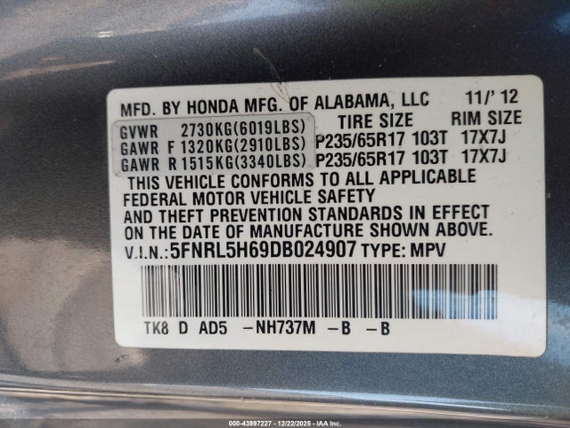 2013 HONDA ODYSSEY 5FNRL5H69DB024907 Photo 8