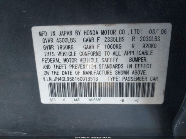 2006 ACURA TSX JH4CL96816C018518 Photo 8