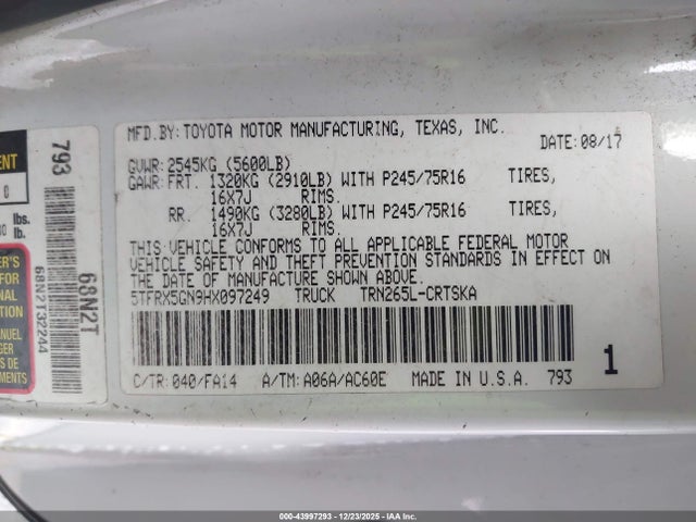 5TFRX5GN9HX097249 Toyota Tacoma Sr