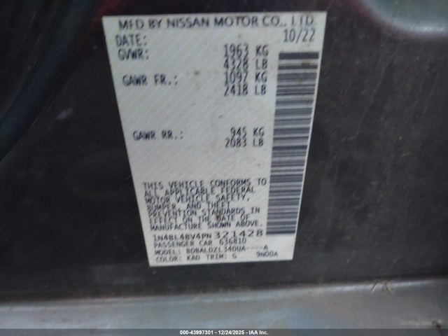 1N4BL4BV4PN321428 Nissan Altima S Fwd