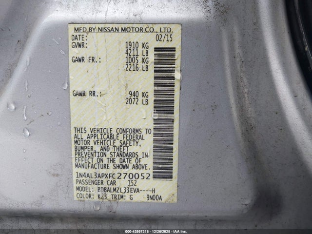 1N4AL3APXFC270052 Nissan Altima 2.5 Sv