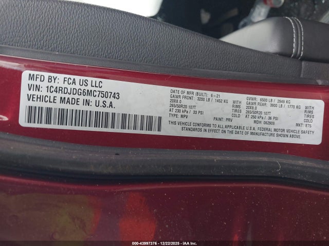 2021 DODGE DURANGO 1C4RDJDG6MC750743 Photo 8