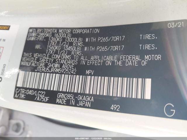 2021 TOYOTA 4RUNNER JTERU5JR9M5925242 Photo 8