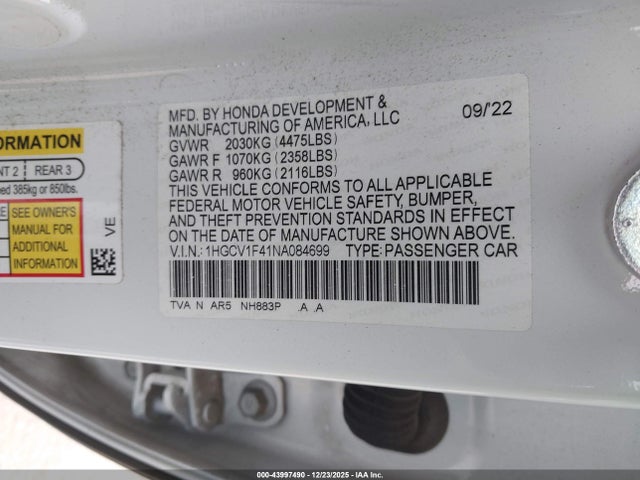1HGCV1F41NA084699 Honda Accord Sport Special Edition