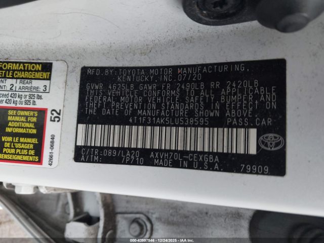 2020 TOYOTA CAMRY 4T1F31AK5LU538595 Photo 8