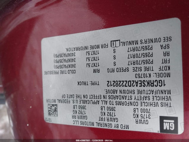 Продаж на аукціоні авто 2013 Chevrolet Silverado 1500 Lt, vin: 1GCRKSEA2DZ228212, номер лоту: 43997551