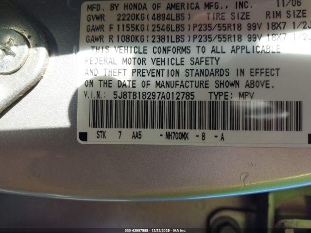 2007 ACURA RDX 5J8TB18297A012785 Photo 8