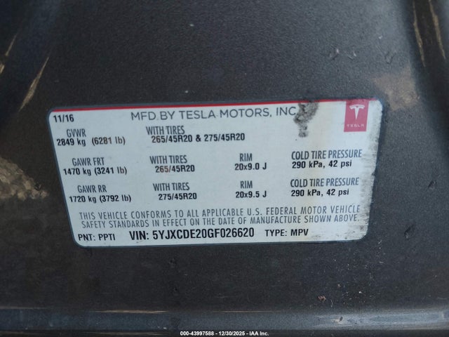2016 TESLA MODEL X 5YJXCDE20GF026620 Photo 8