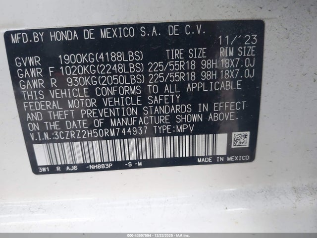 2024 HONDA HR-V 3CZRZ2H50RM744937 Photo 8