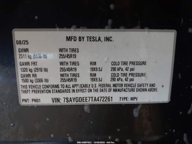 2026 TESLA MODEL Y 7SAYGDEE7TA472261 Photo 8