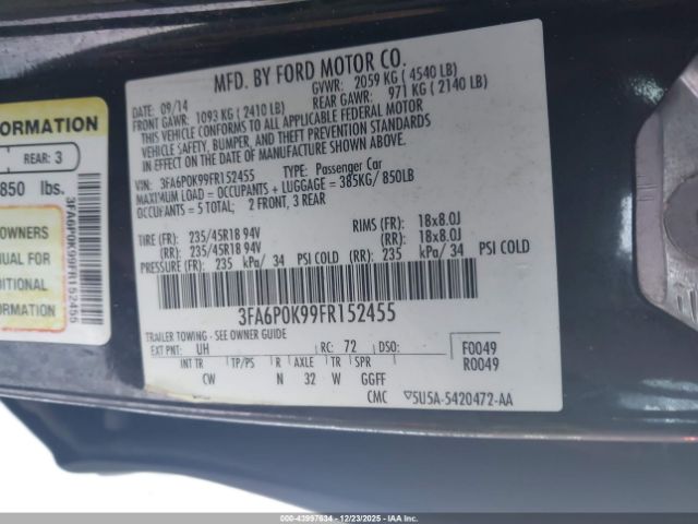 2015 FORD FUSION 3FA6P0K99FR152455 Photo 8