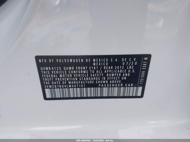 3VWCB7BU4LM067151 Volkswagen Jetta 1.4t R-line/1.4t S/1.4t Se