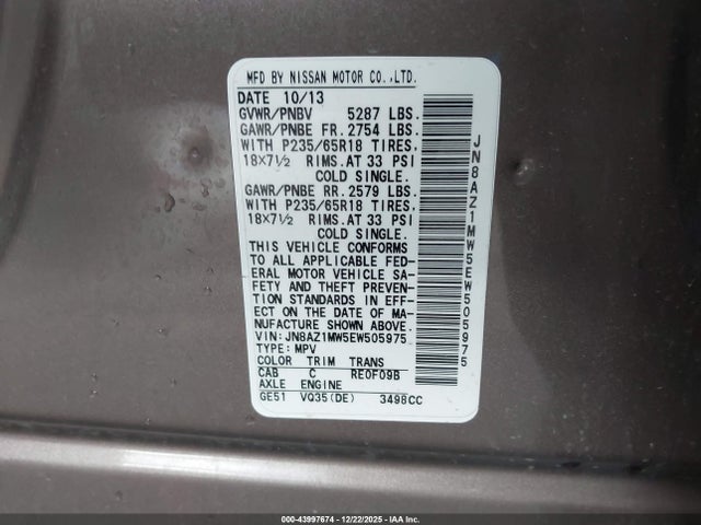 JN8AZ1MW5EW505975 Nissan MURANO SL